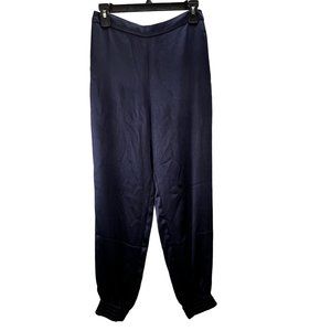 BCBG MAXAZRIA Satin Jogger Harem Pants Wide Leg Cuffed XS Navy Blue Party Fancy